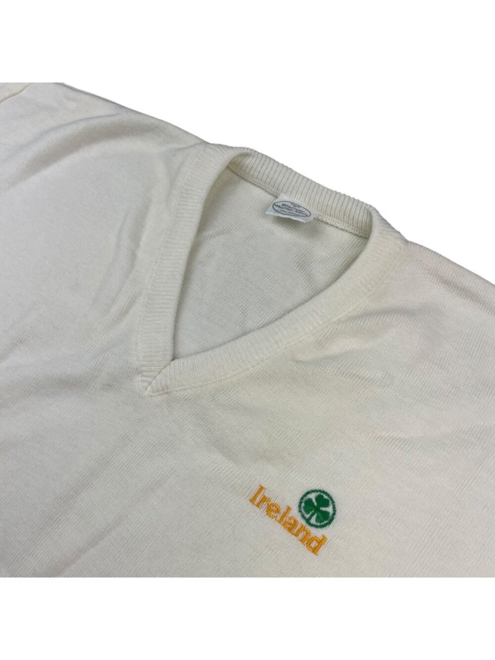 VTG Blarney Woollen Mills Men's 100% Acrylic Sweater Ivory/Green • Ireland • XL